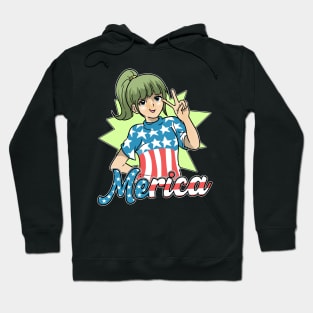 Merica Anime Girl Otaku USA Flag Patriotic Hoodie